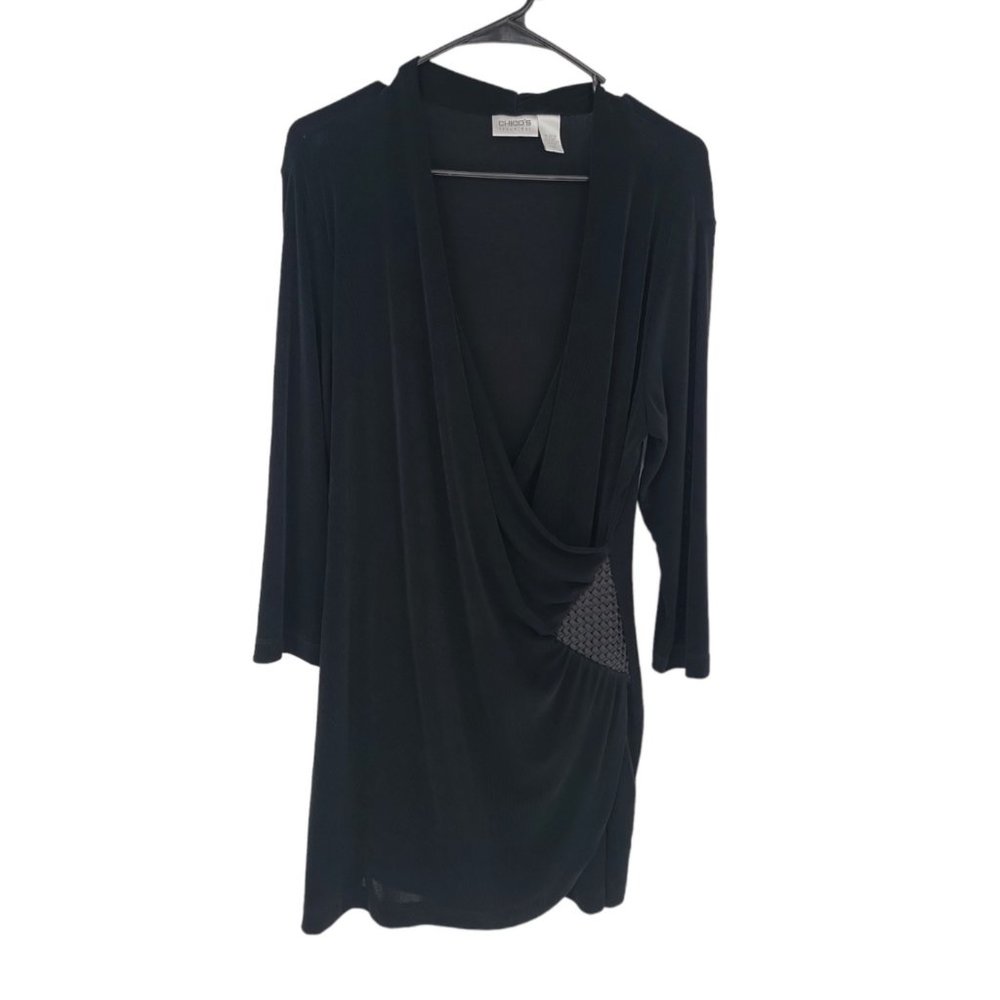 Chico's Travelers Size 2 Dress Black Ponte Knit Faux Wrap